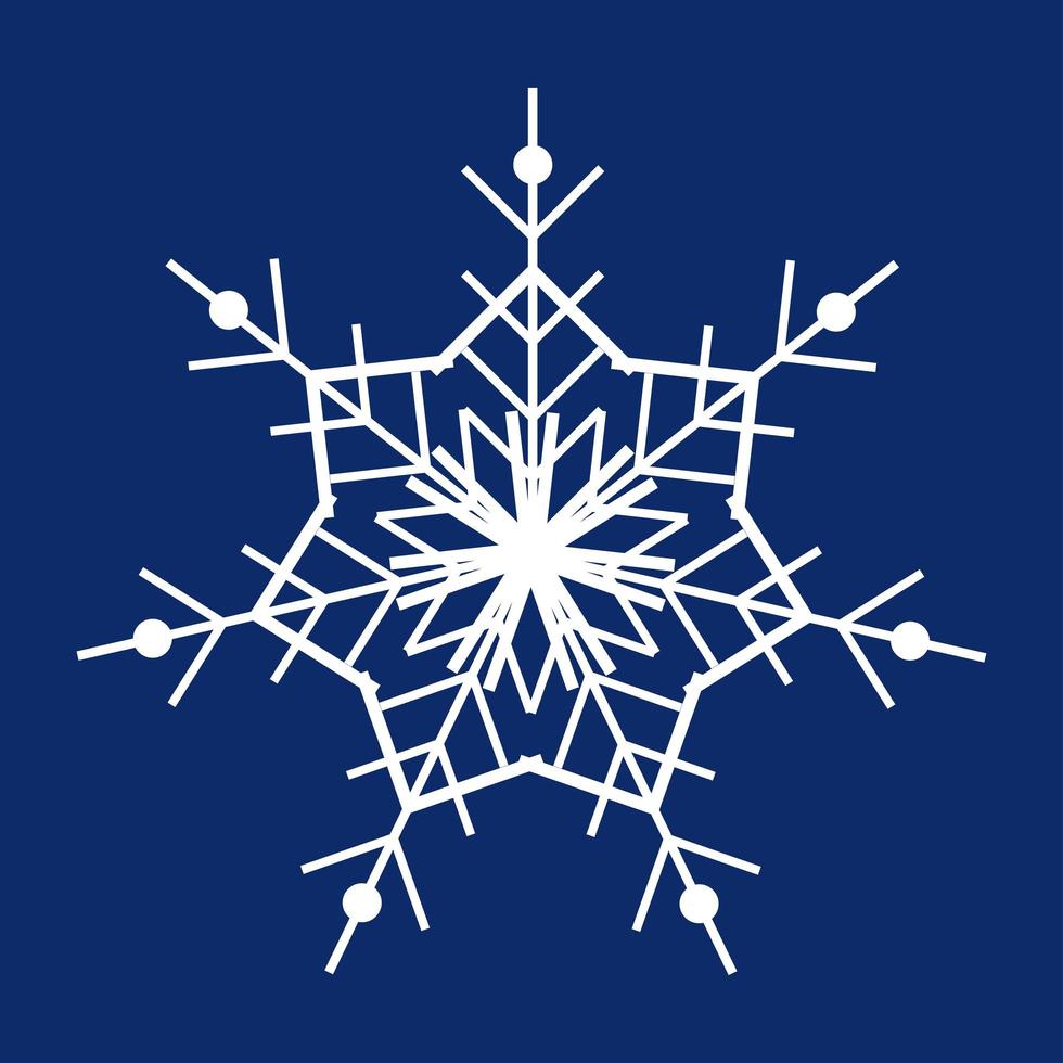 fiocco di neve bianco su sfondo blu scuro. decorazioni per natale e capodanno design di carte, banner, siti Web, icone. semplice illustrazione vettoriale lineare.