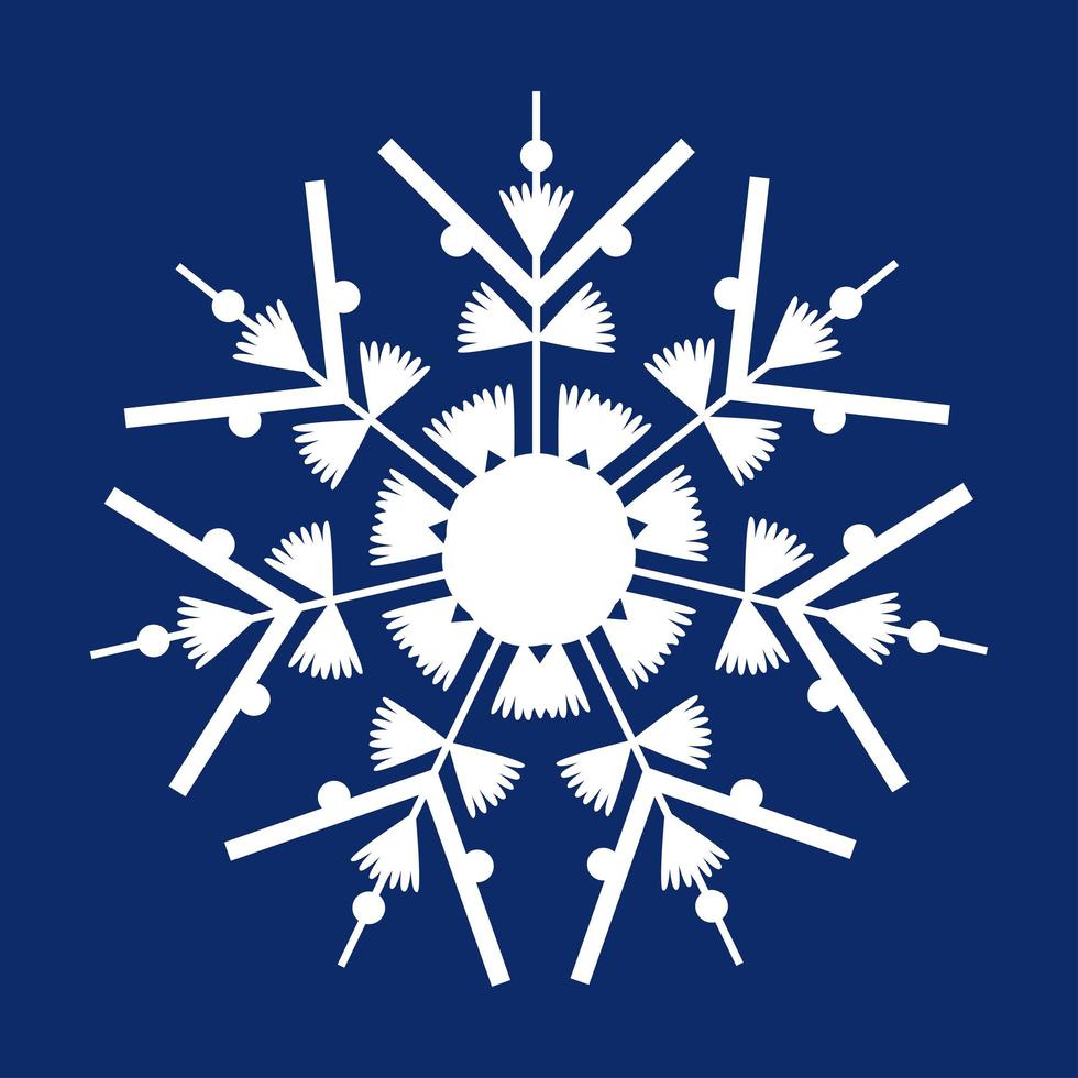 fiocco di neve bianco su sfondo blu scuro. decorazioni per natale e capodanno design di carte, banner, siti Web, icone. semplice illustrazione vettoriale lineare.
