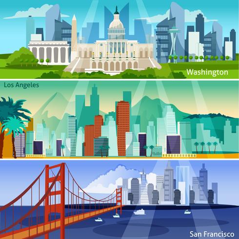 Set di bandiere di paesaggi urbani americani vettore