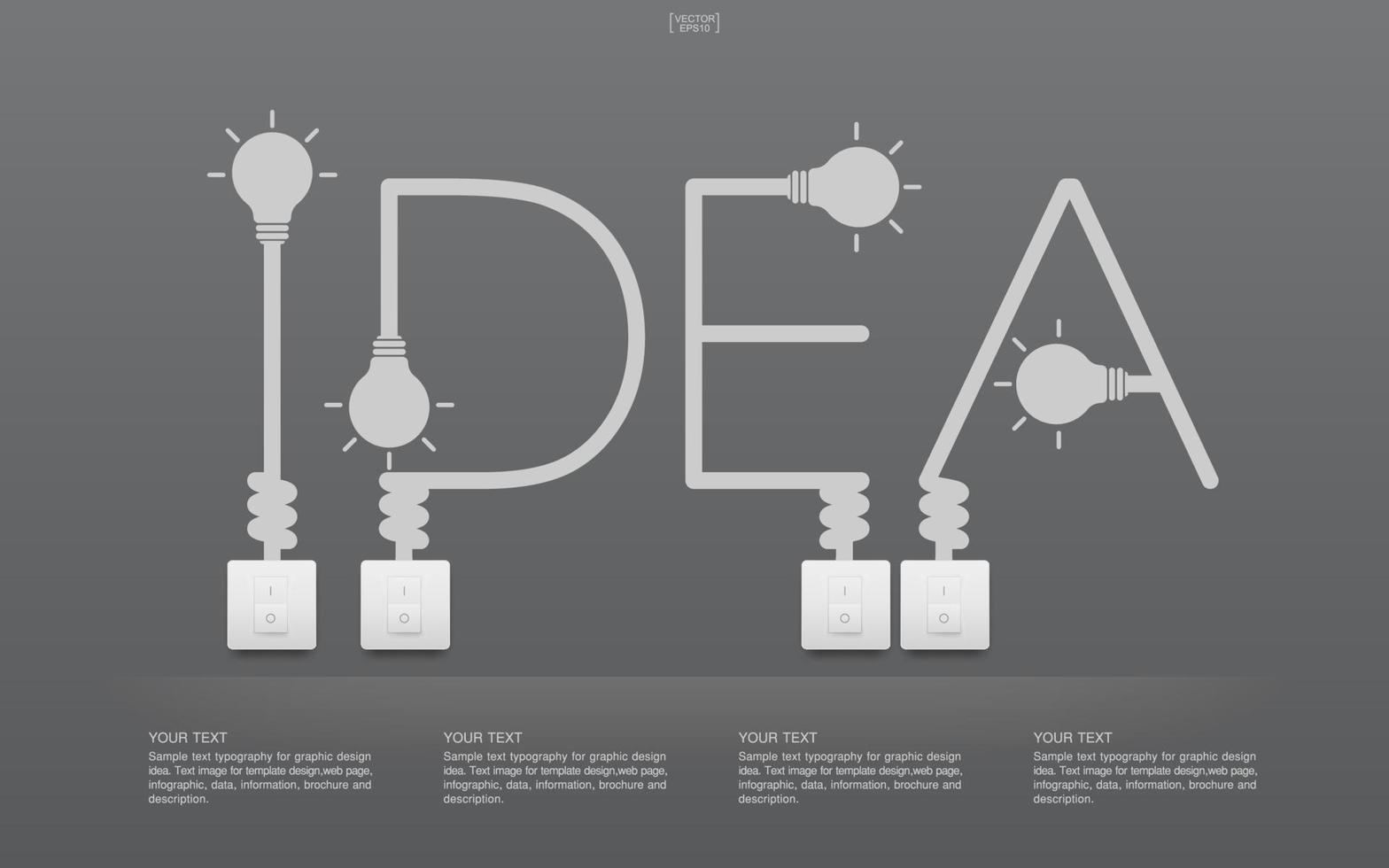 idea - alfabeto lineare di lampadina e interruttore della luce su sfondo grigio. vettore. vettore