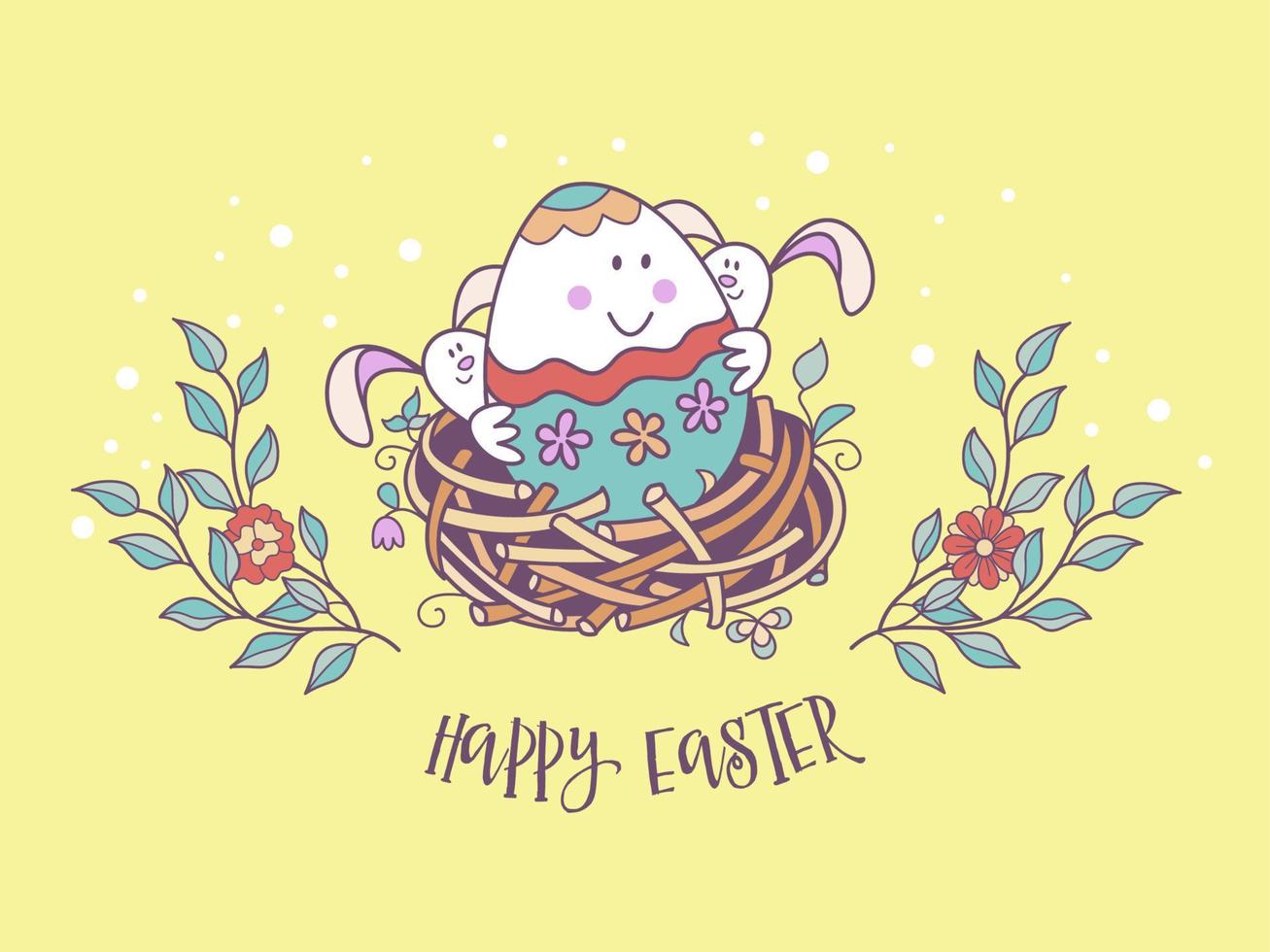Buona Pasqua. illustrazione festiva vettoriale carino in stile cartone animato.