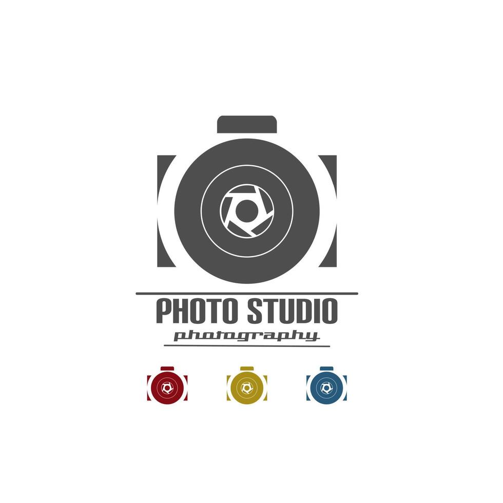 vettore di design del logo della fotocamera, con obiettivo fotografico, icona dello studio fotografico, fotografia, ecc