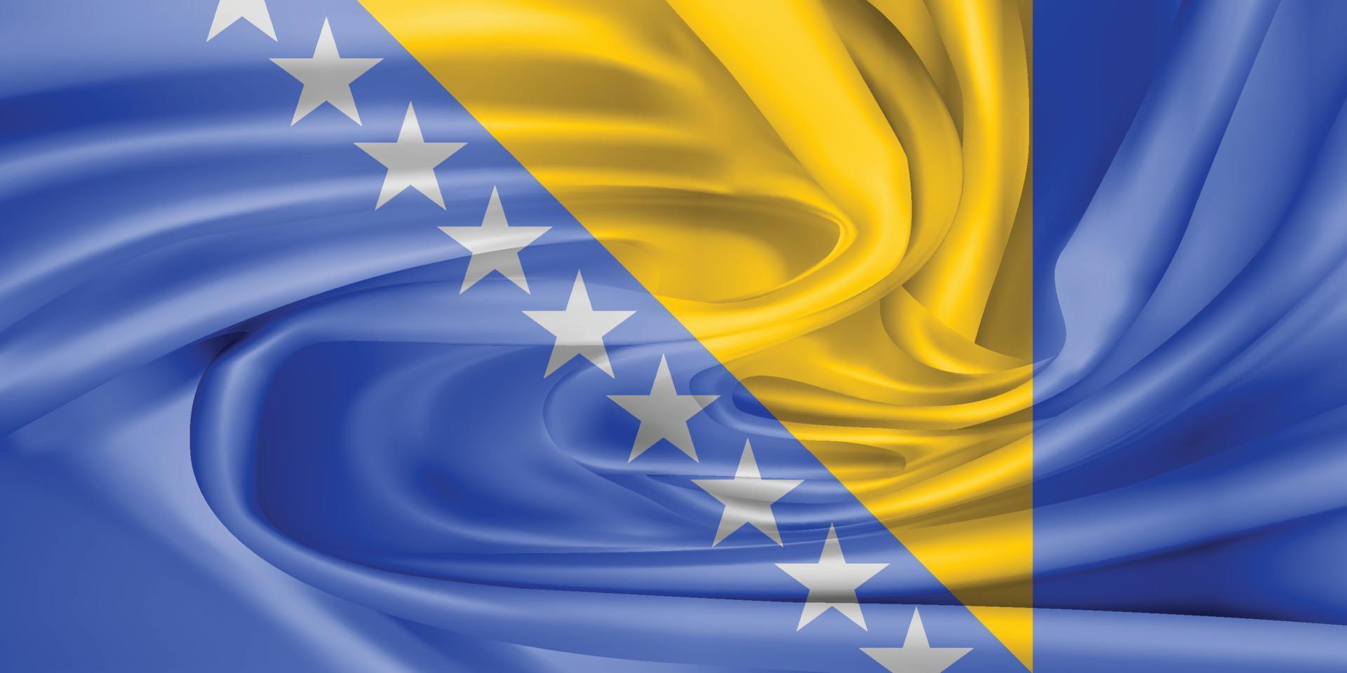 la bandiera nazionale della bosnia ed erzegovina. il simbolo dello stato su tessuto di cotone ondulato. illustrazione vettoriale realistico.sfondo di bandiera con trama di stoffa