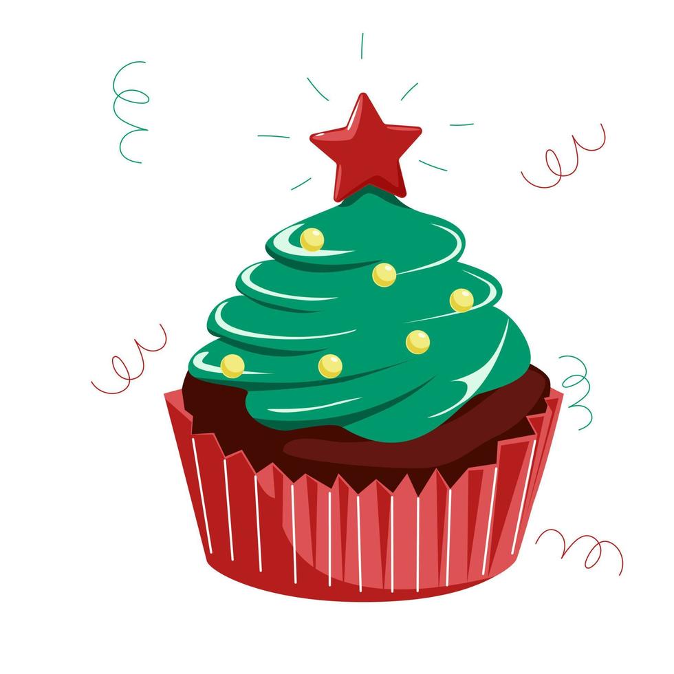 cupcake festivo a forma di albero di natale vettore