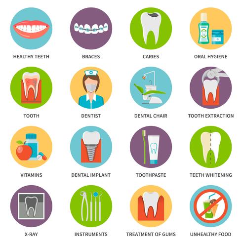 Set di icone di cure odontoiatriche vettore