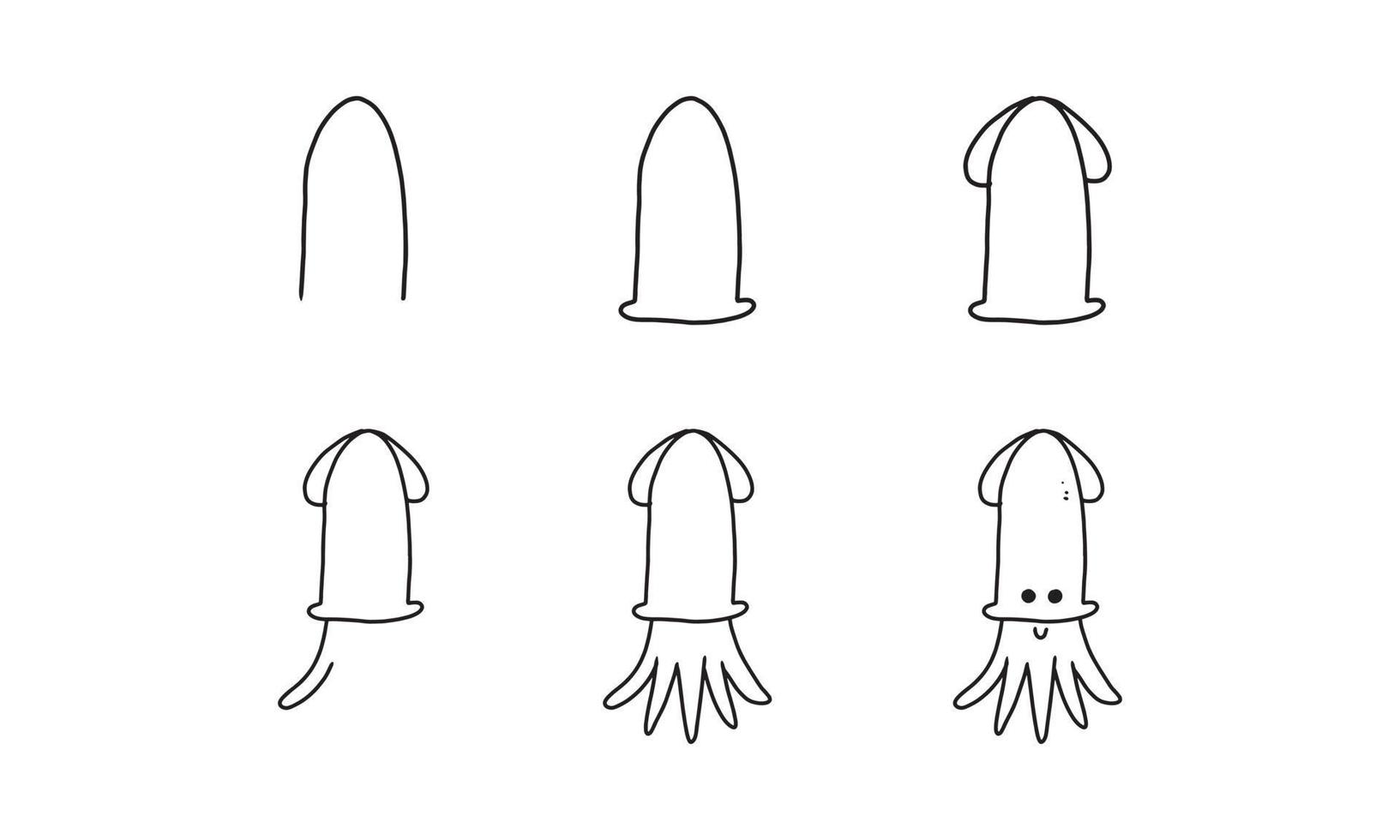 disegnando un simpatico calamaro passo dopo passo vettore