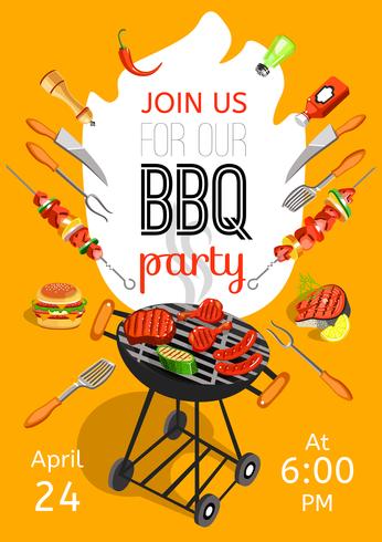 Poster piatto di annuncio di barbecue party vettore