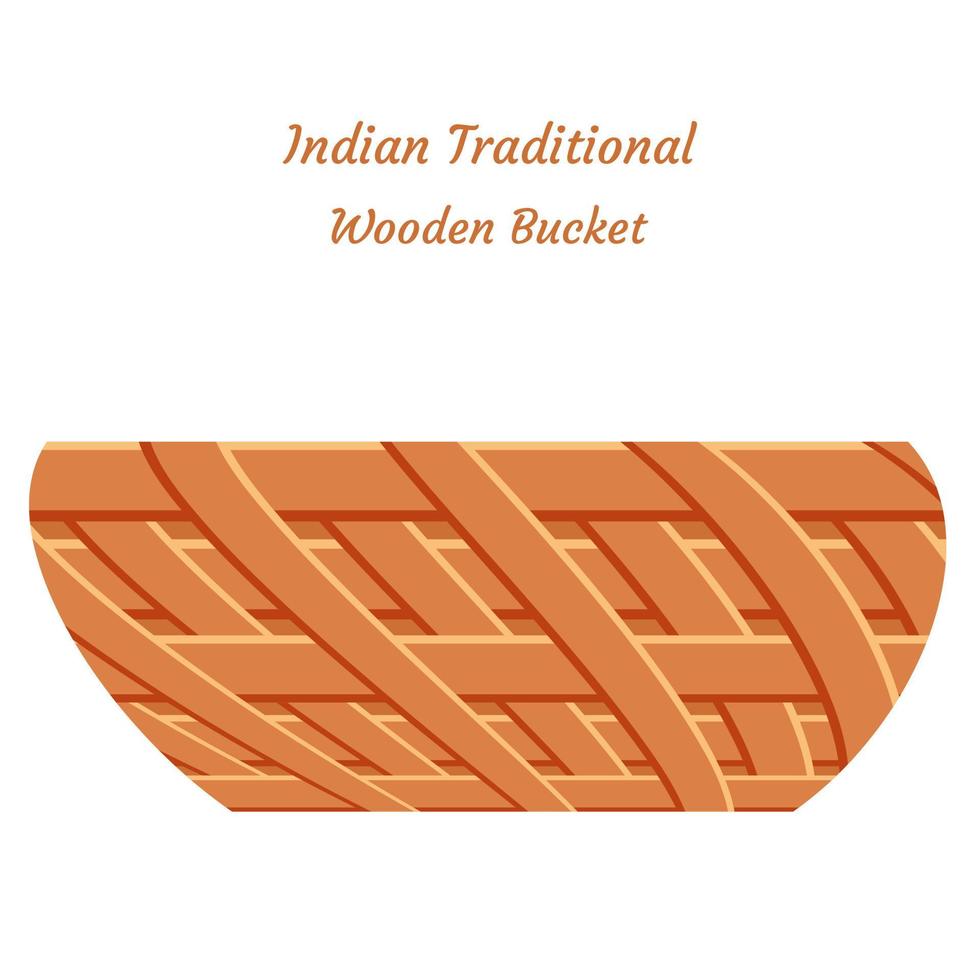 cesto di legno su sfondo bianco, cesto di legno di bambù tradizionale indiano illustrazione vettoriale su sfondo bianco.