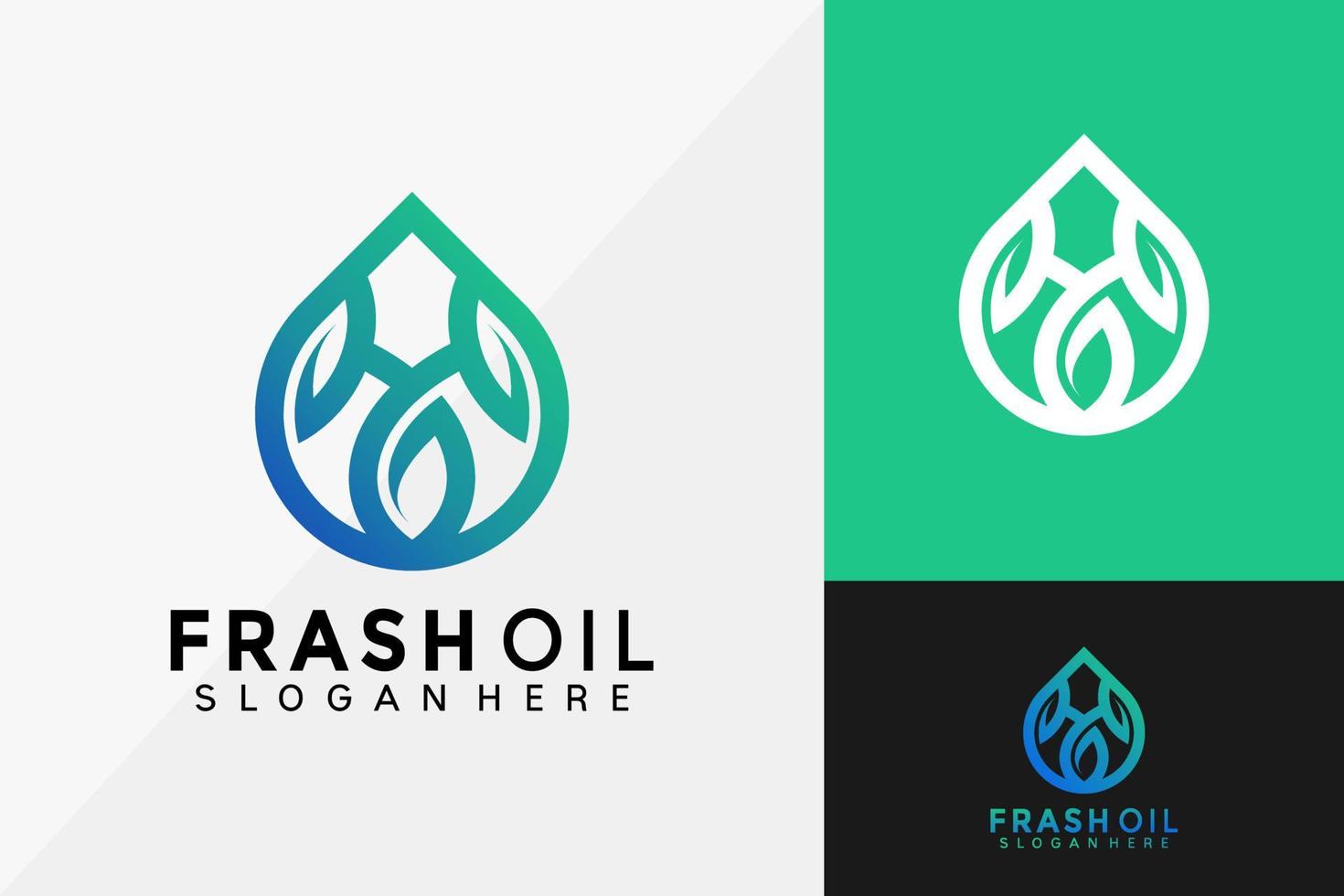 disegno del logo di olio di foglie fresche, vettore di loghi di line art, logo moderno, modello di illustrazione vettoriale di disegni di logo