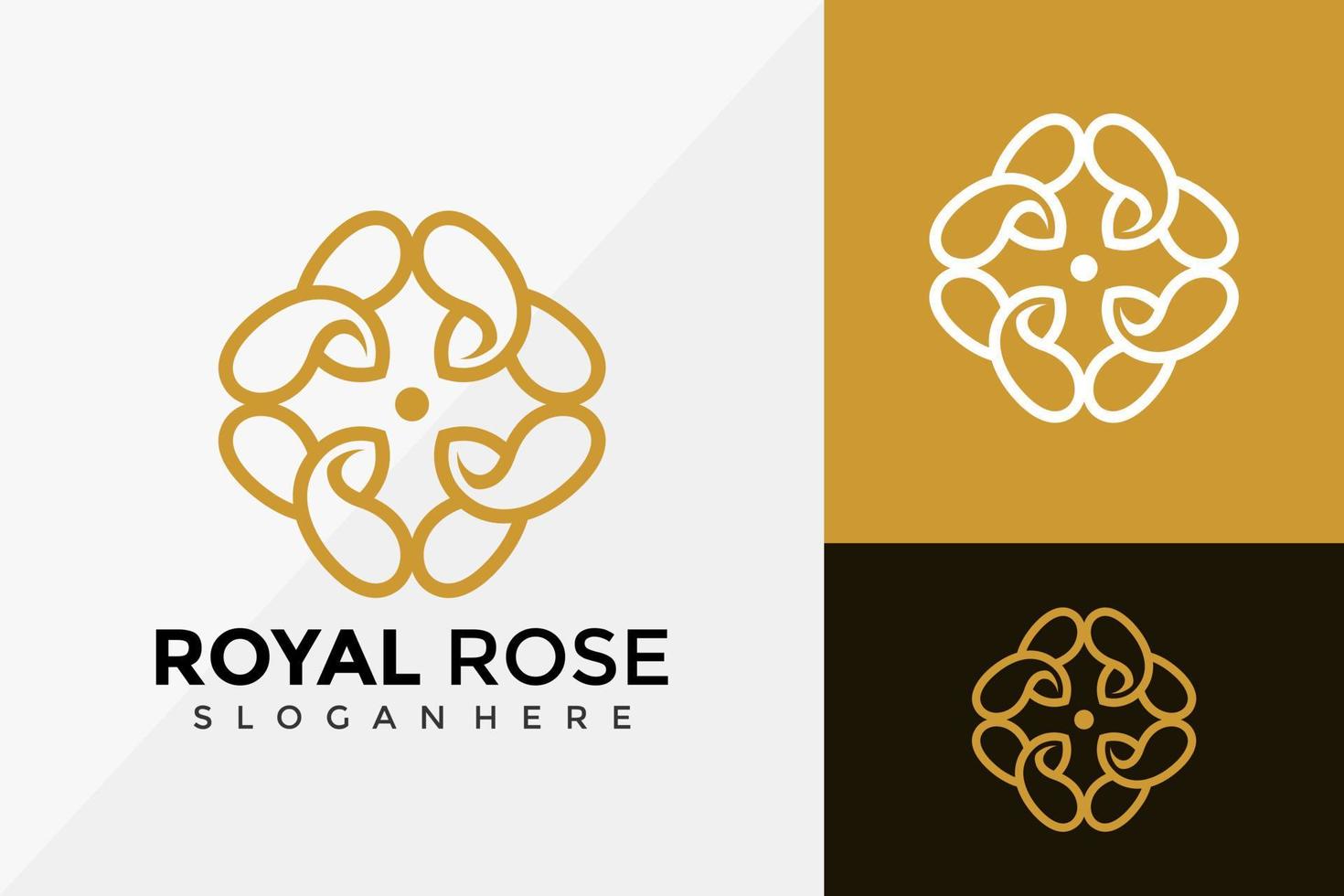 design del logo del fiore della rosa reale, loghi dell'identità del marchio progetta il modello di illustrazione vettoriale