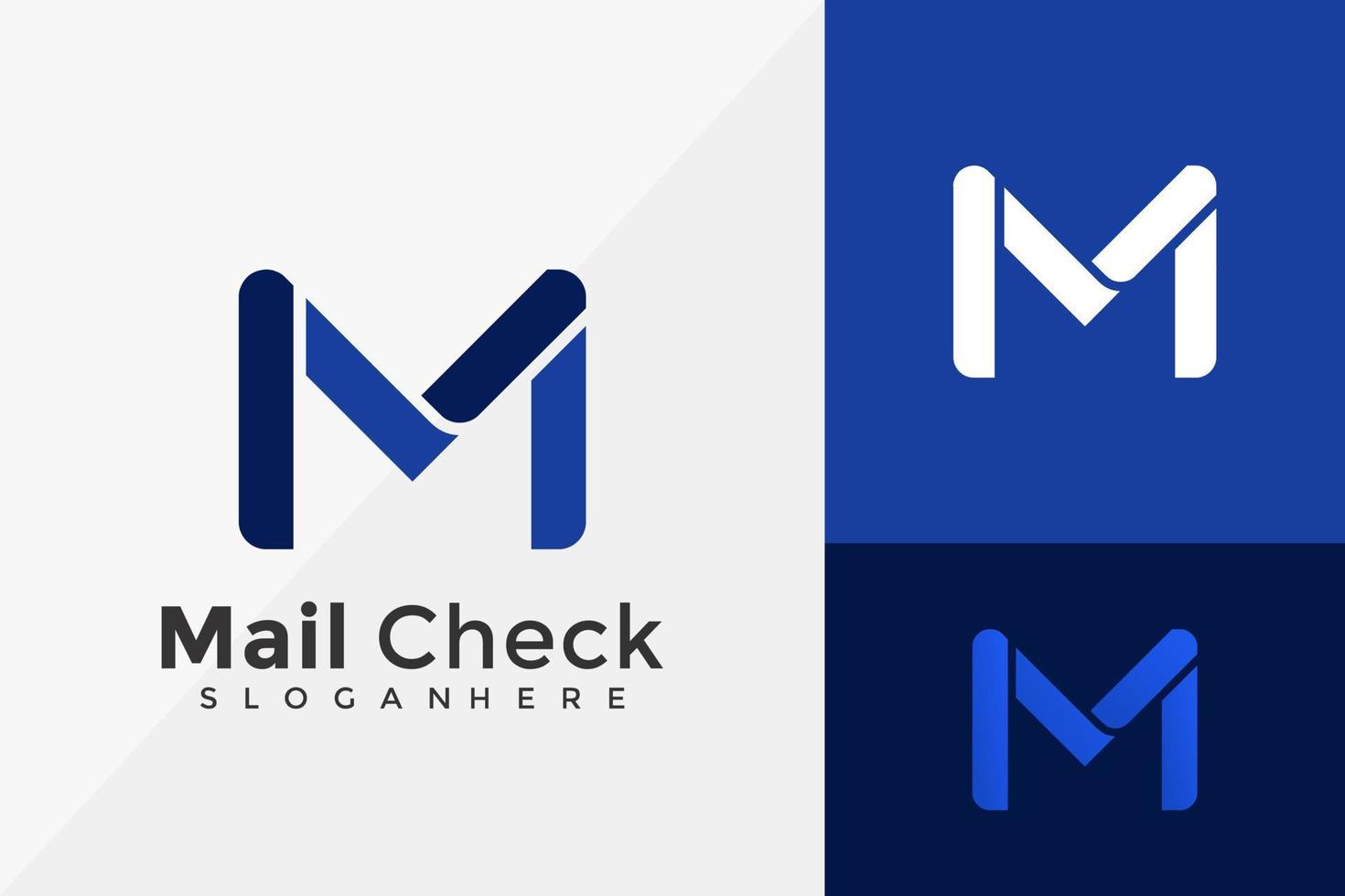 lettera m check list logo design, loghi identità di marca progetta illustrazione vettoriale template