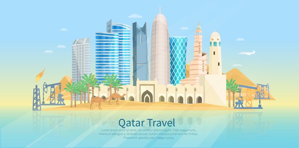 poster piatto skyline di qatar vettore