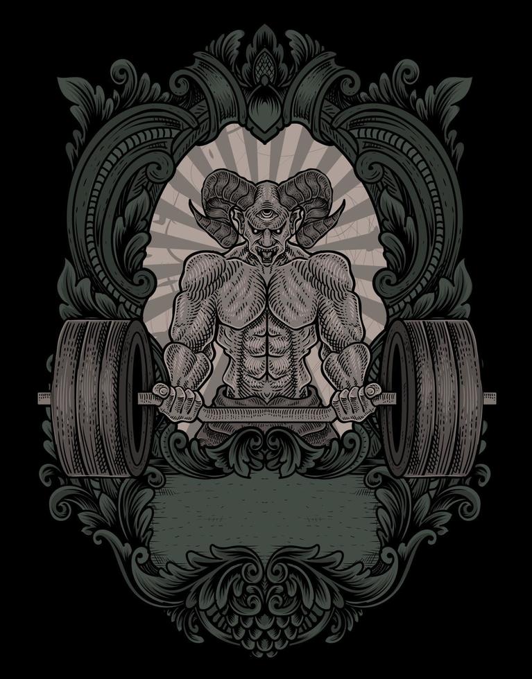 illustrazione demone bodybuilder palestra fitness vettore