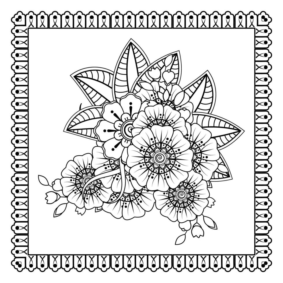 fiore mehndi per henné, mehndi, tatuaggio, decorazione. ornamento decorativo in stile etnico orientale, ornamento scarabocchio, disegno a mano contorno. pagina del libro da colorare. vettore