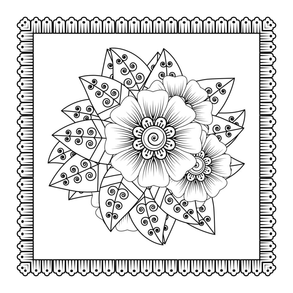 fiore mehndi per henné, mehndi, tatuaggio, decorazione. ornamento decorativo in stile etnico orientale, ornamento scarabocchio, disegno a mano contorno. pagina del libro da colorare. vettore