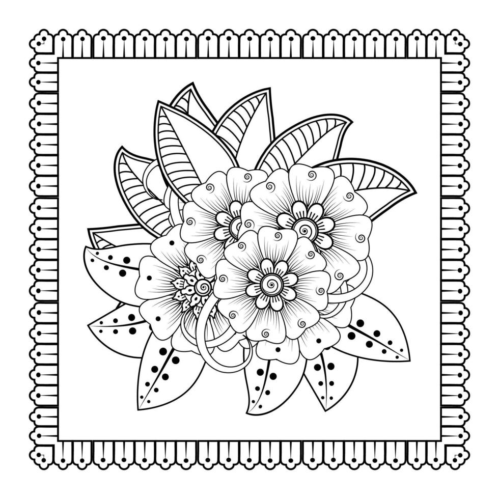 fiore mehndi per henné, mehndi, tatuaggio, decorazione. ornamento decorativo in stile etnico orientale, ornamento scarabocchio, disegno a mano contorno. pagina del libro da colorare. vettore