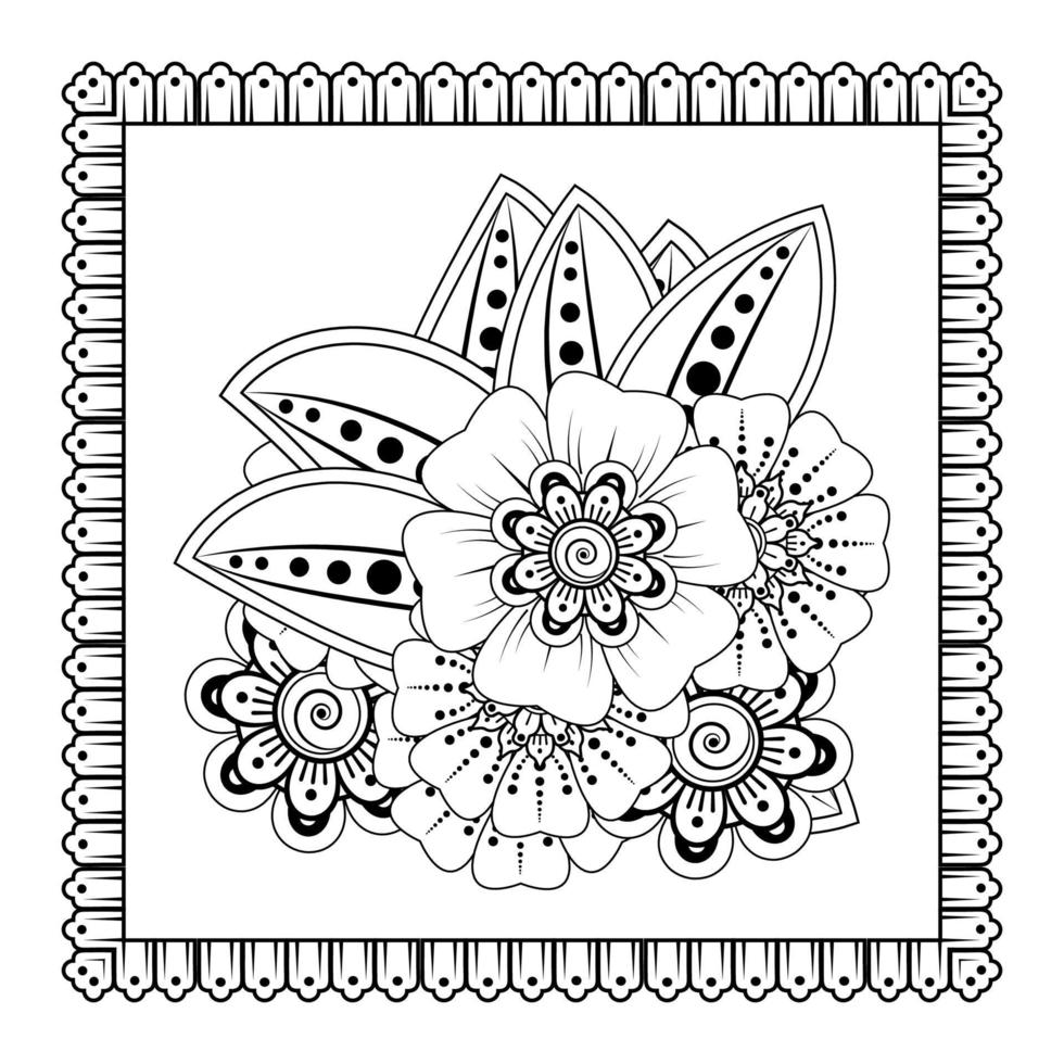 fiore mehndi per henné, mehndi, tatuaggio, decorazione. ornamento decorativo in stile etnico orientale, ornamento scarabocchio, disegno a mano contorno. pagina del libro da colorare. vettore