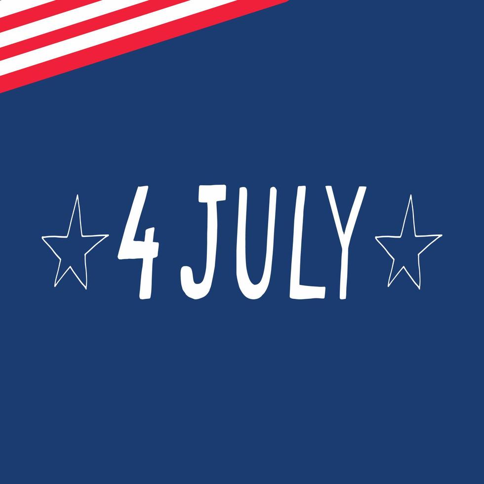 4 luglio carta modello lettering e strisce, banner. stile doodle disegnato a mano. minimalismo. rosso, bianco, blu. vacanza, giorno dell'indipendenza degli Stati Uniti vettore