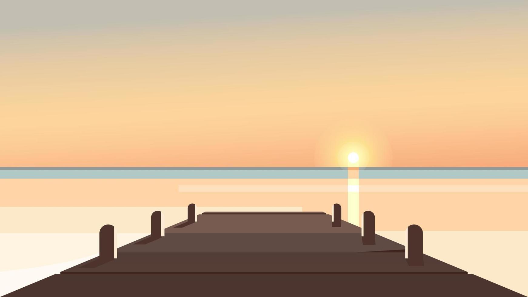molo di mare al tramonto. vettore