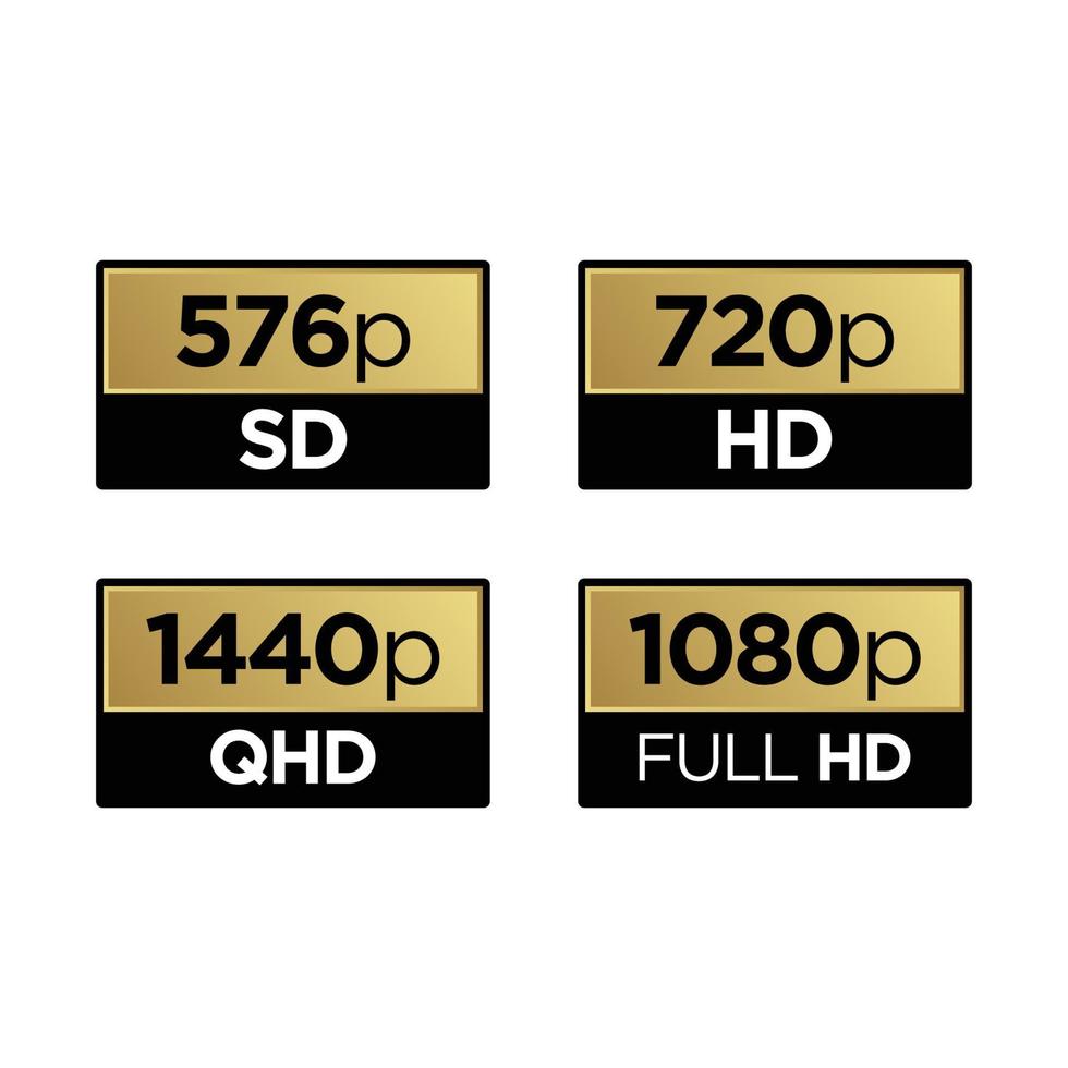 logo dorato dell'icona di risoluzione video 8k, 4k, 5k ultra hd vettore