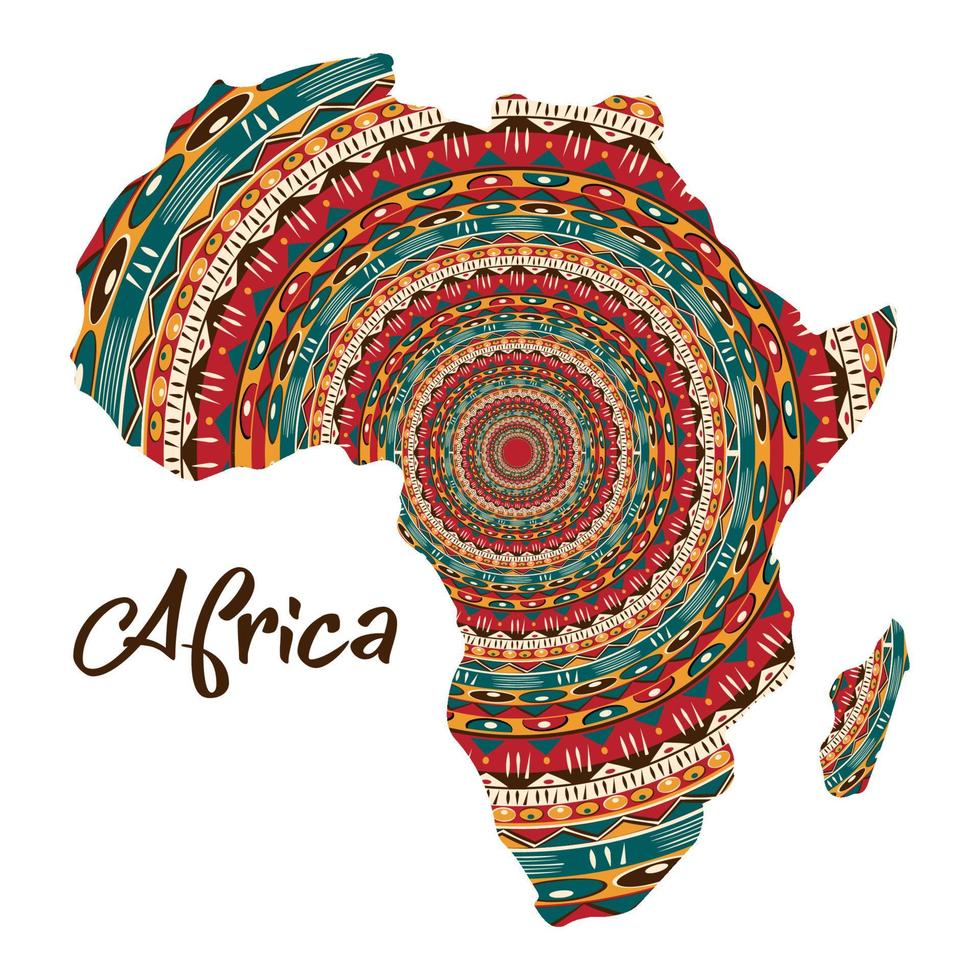 mappa dell'africa etnica del continente e della terraferma. mandala africano. mappa vettoriale con texture dell'africa. motivo di stampa etno disegnato a mano, sfondo tribale