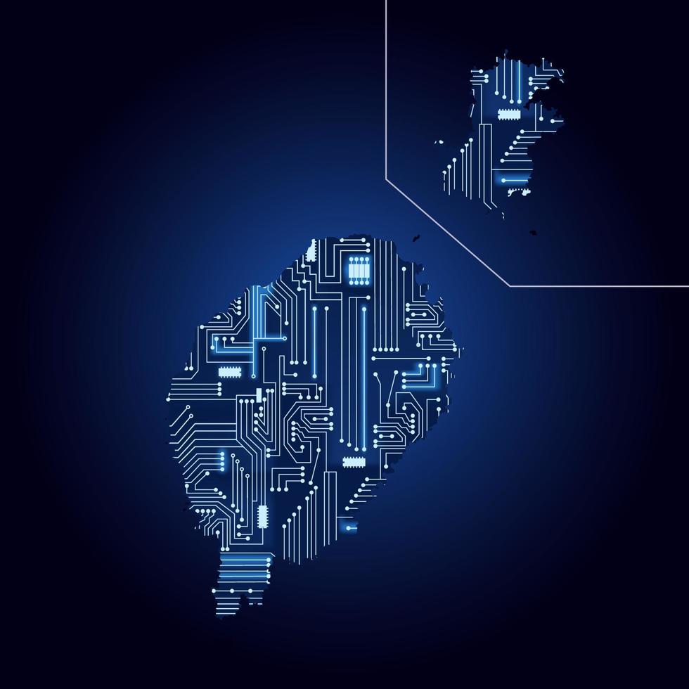 mappa di contorno di sao tome e principe con un circuito elettronico tecnologico. vettore