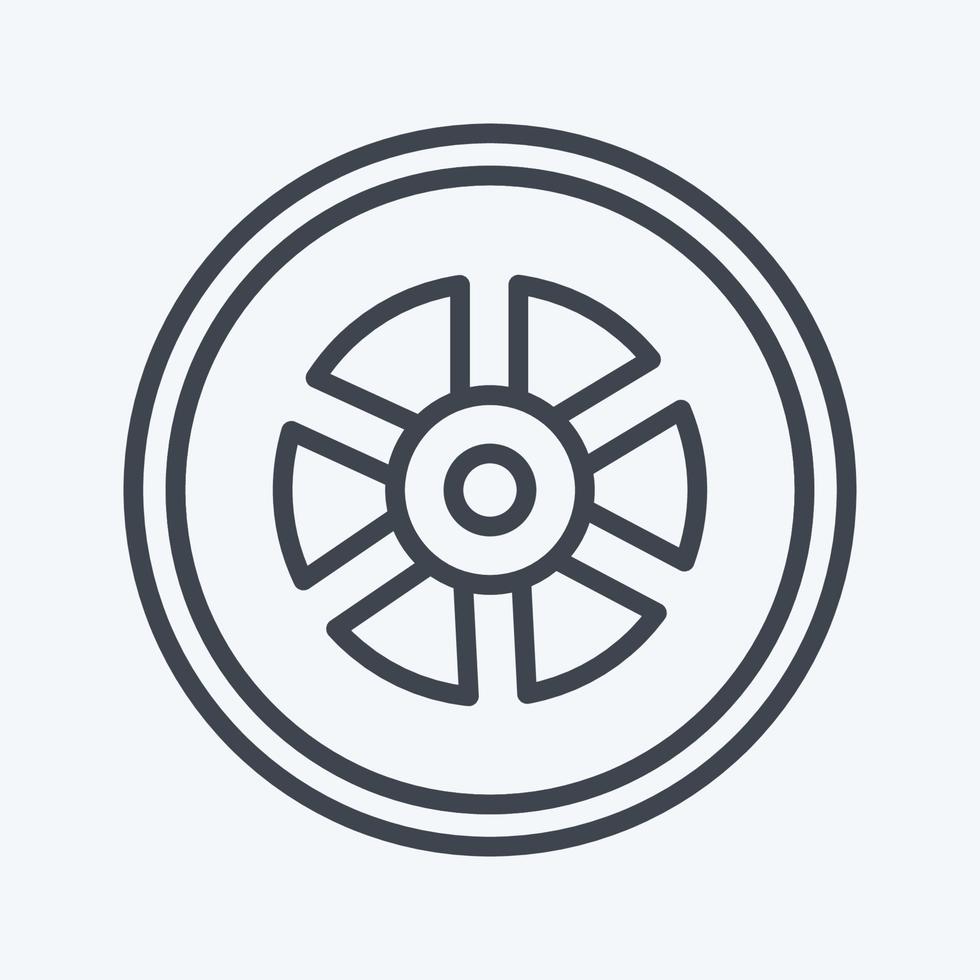 icona ruota - stile linea - illustrazione semplice, buona per stampe, annunci, ecc vettore