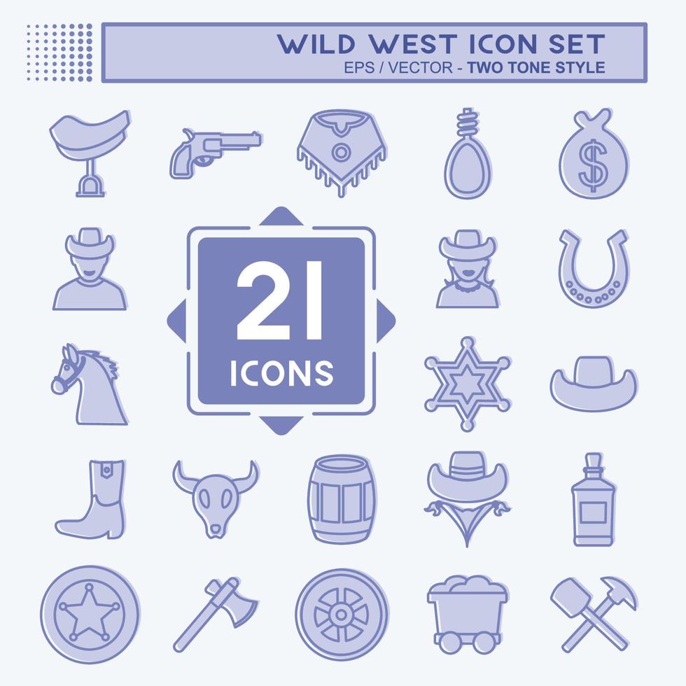 set di icone selvaggio west - stile bicolore - illustrazione semplice, buono per stampe, annunci, ecc vettore