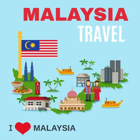 Poster piatto di agenzia di viaggi di cultura della Malesia vettore