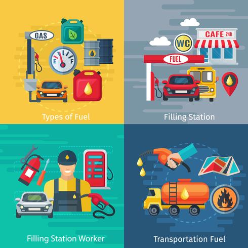 Set di icone di concetto stazione di carburante vettore