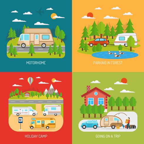 Set di icone di concetto di camper vettore