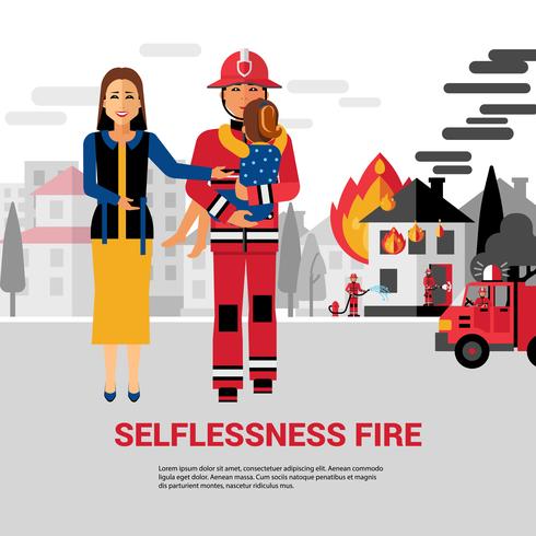 Illustrazione di vettore di Child Rescuing Child del pompiere