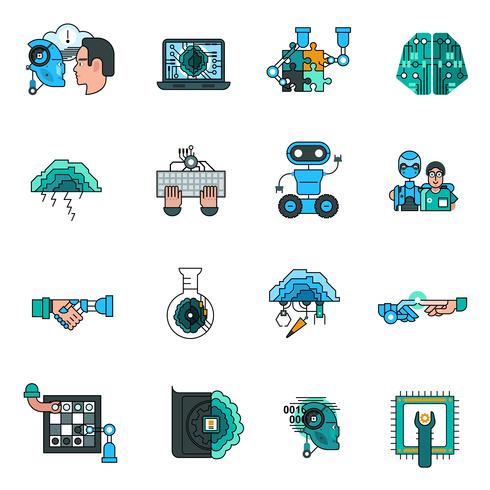 Set di icone di linea di intelligenza artificiale vettore