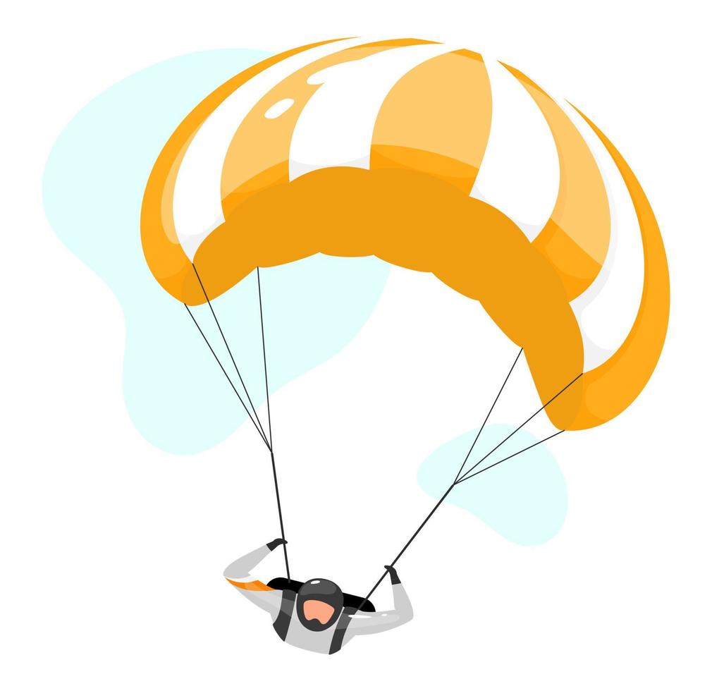 paracadutismo piatto illustrazione vettoriale. esperienza di paracadutismo. sport estremi. stile di vita attivo. attività all'aperto. sportivo, personaggio dei cartoni animati isolato paracadutista su sfondo bianco vettore