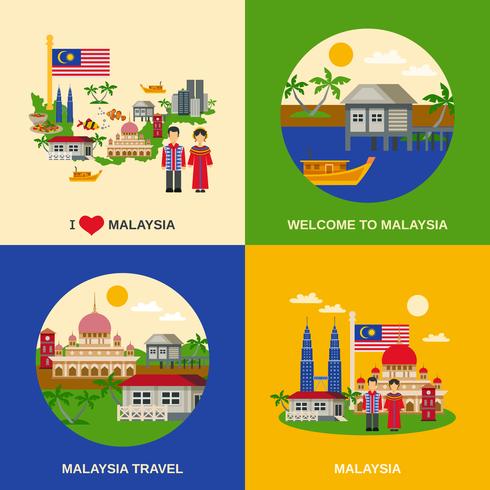 Piazza della cultura di Malaysia 4 piatto icone vettore