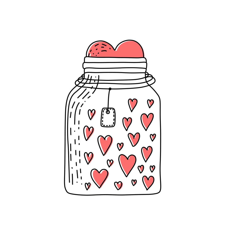 vaso con cuori in stile scarabocchio. concetto per carte da macinare, biglietto di ringraziamento, giorno di san valentino, festa della mamma. vettore