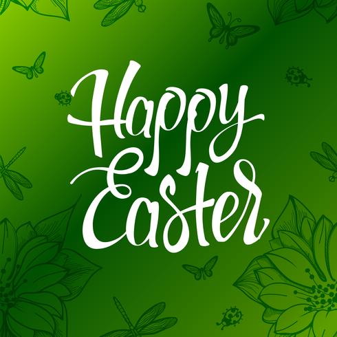 Segno di Pasqua felice, simbolo, logo su uno sfondo verde con i fiori. vettore