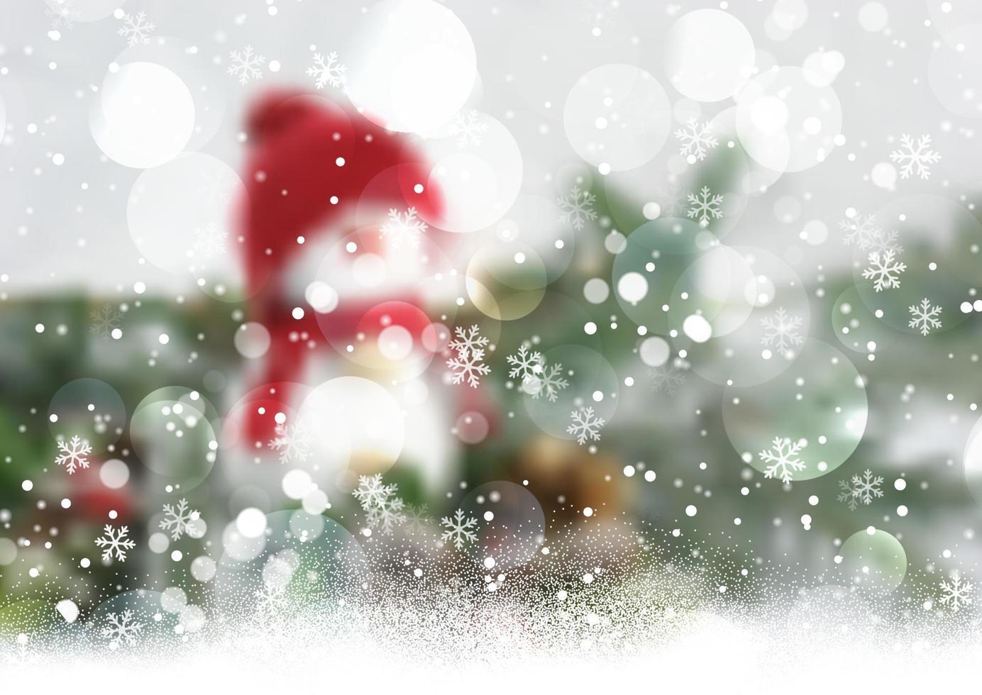 sfondo sfocato del pupazzo di neve di natale con il disegno del fiocco di neve vettore
