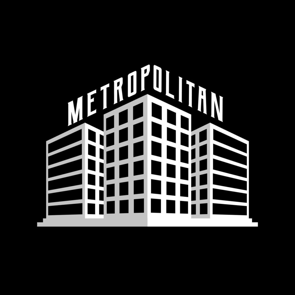 logo illustrato di edifici urbani sulla città metropolitana. con tema retrò. vettore