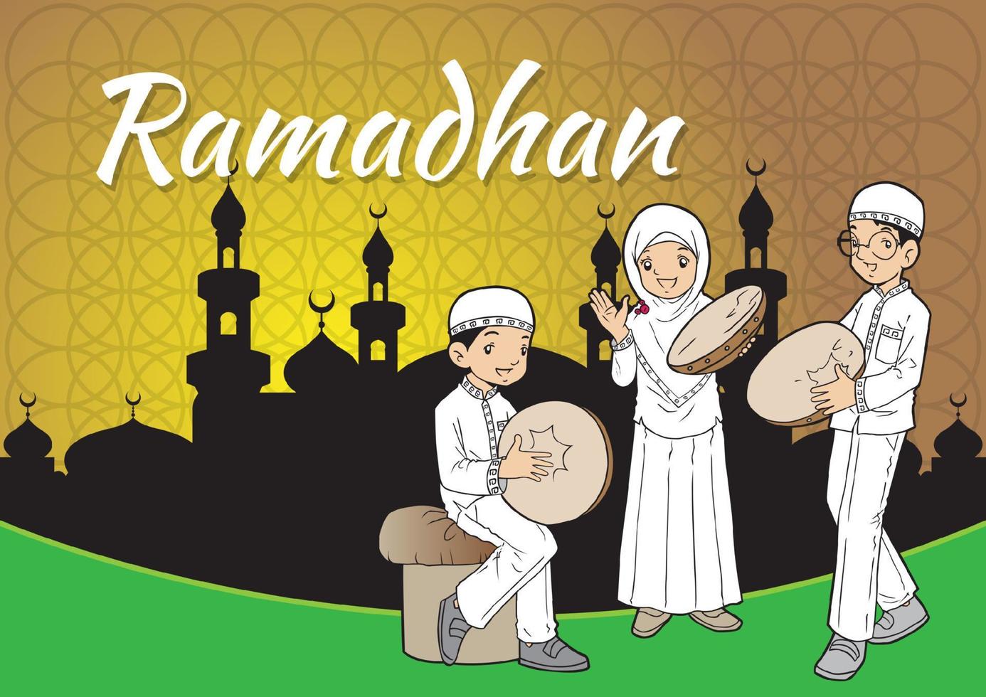 bambini musulmani indonesiani che celebrano il ramadan vettore