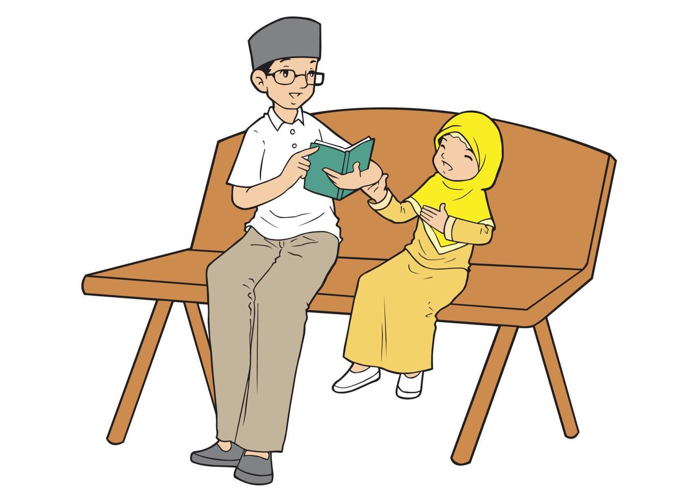 un padre che insegna il Corano a sua figlia vettore