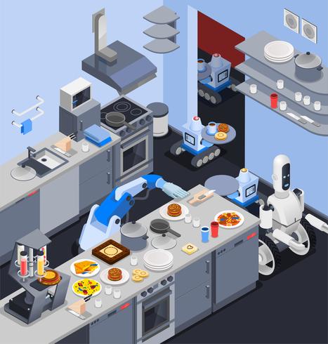 Composizione domestica di cucina robotica vettore