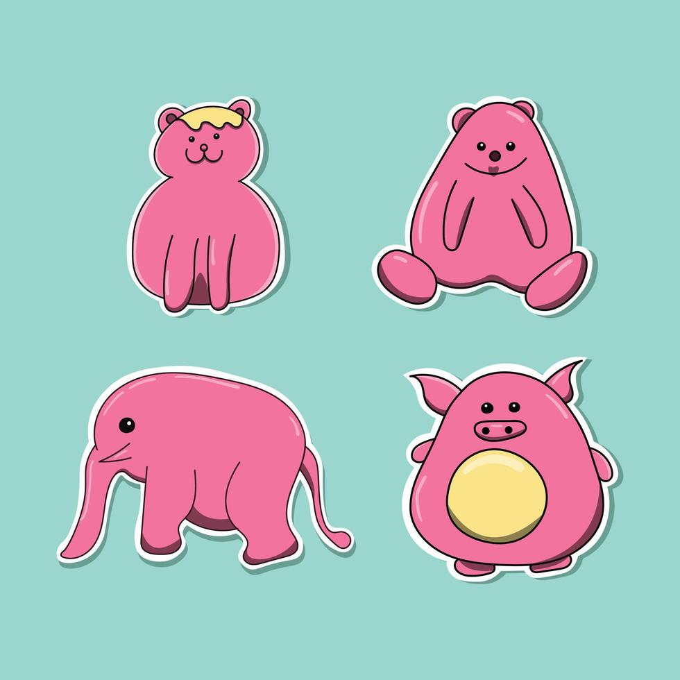 set disegno a mano illustrazione di orso, gatto, elefante e maiale vettore