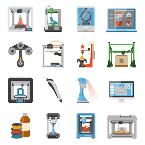 Set di icone di stampa 3D vettore