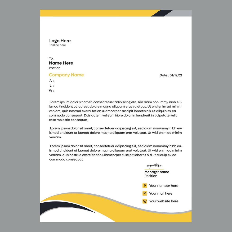 modello di carta intestata azienda aziendale moderna gialla design vettoriale gratuito, modello di carta intestata design
