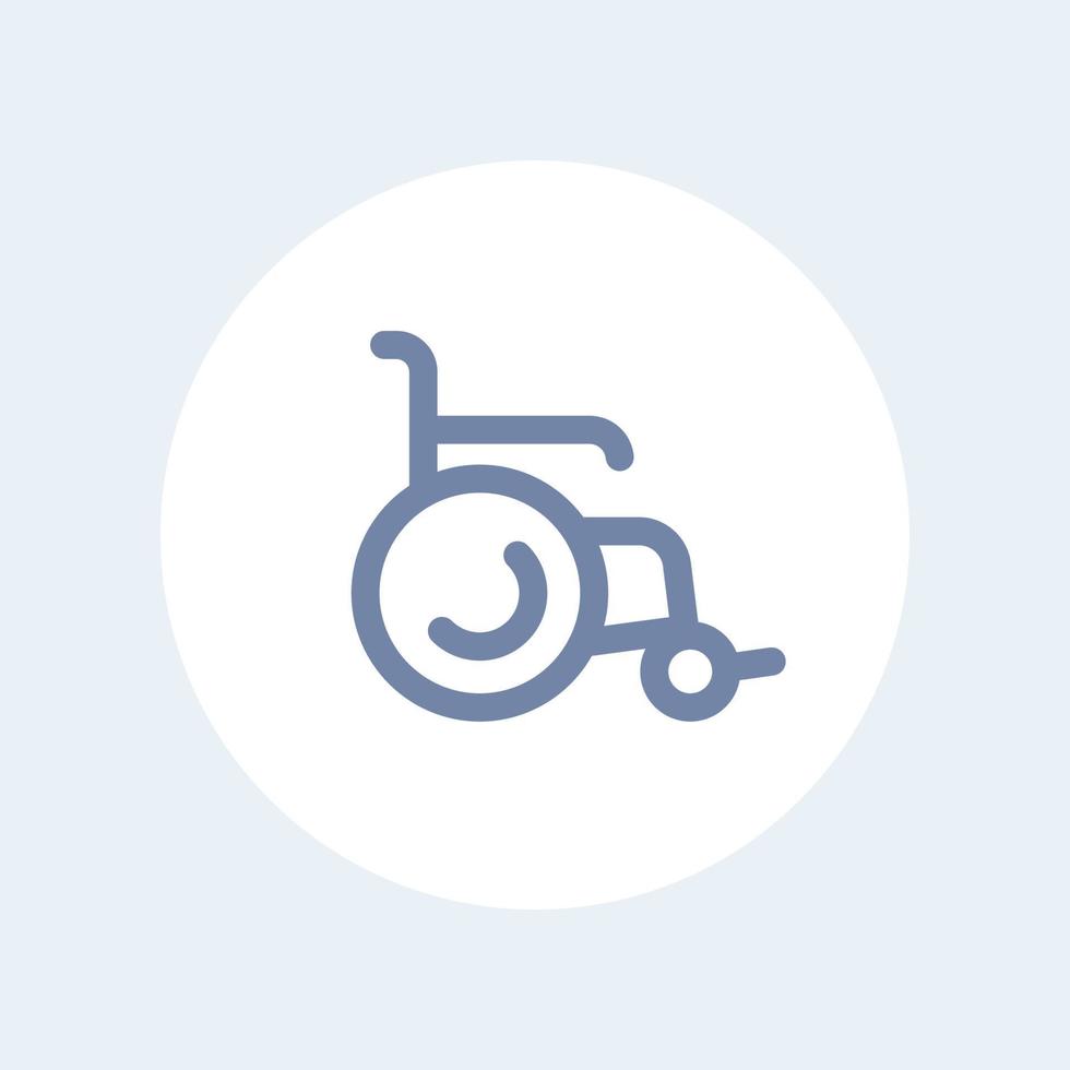 icona della sedia a rotelle, segno della sedia a rotelle, icona della linea isolata, illustrazione vettoriale