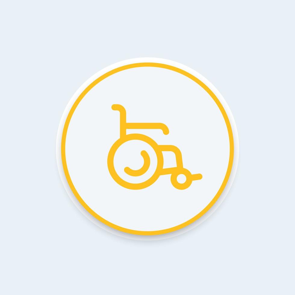 icona della sedia a rotelle, pittogramma della sedia a rotelle, icona della linea rotonda, illustrazione vettoriale