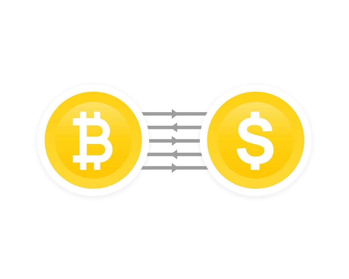 cambio bitcoin in dollaro, illustrazione vettoriale