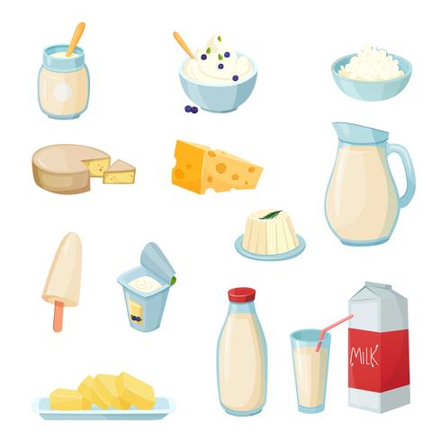 Set di prodotti lattiero-caseari vettore