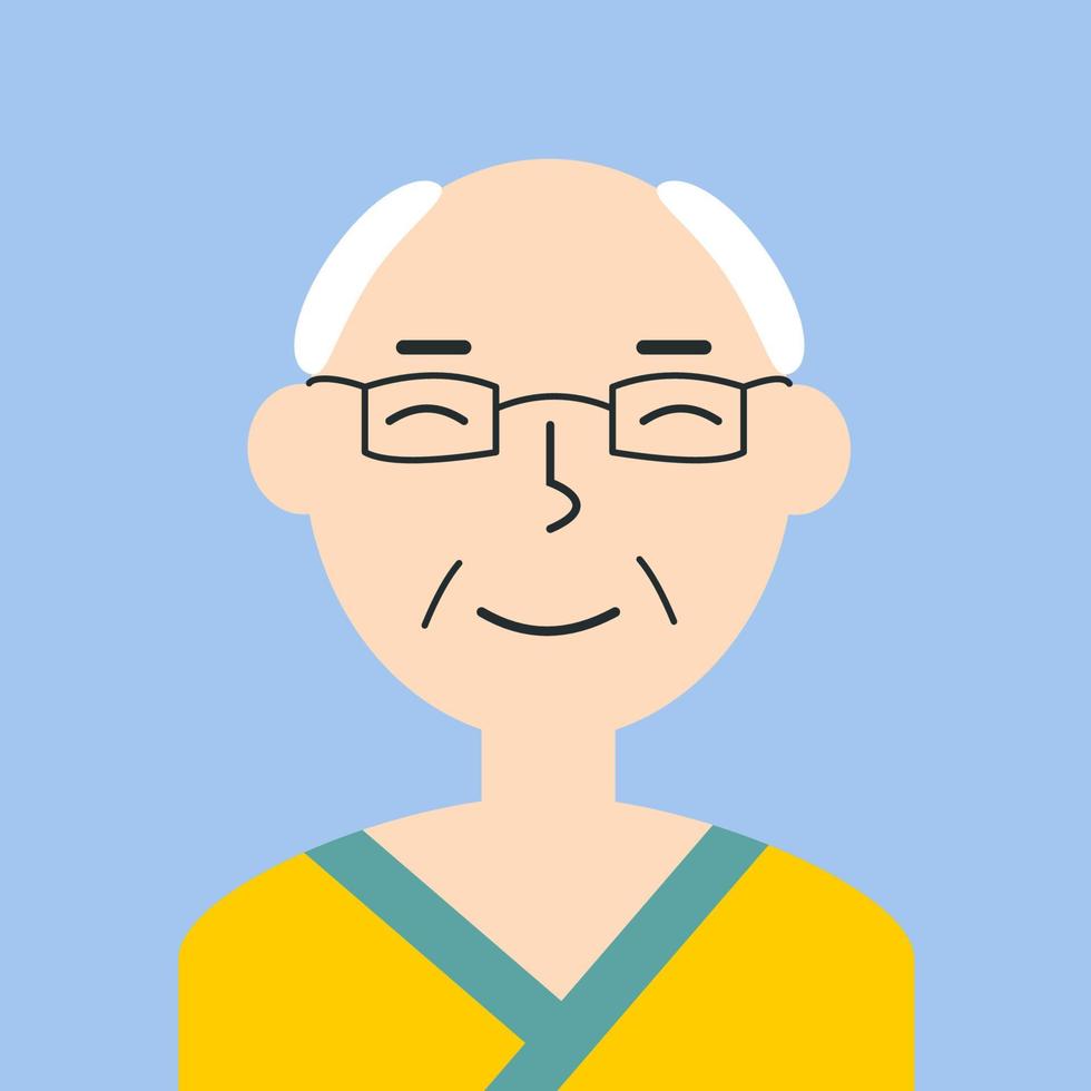 ritratto del nonno di colore piatto. vecchio avatar di etnia asiatica viso. personaggi per web, videogiochi, account, icona vettoriale. vettore